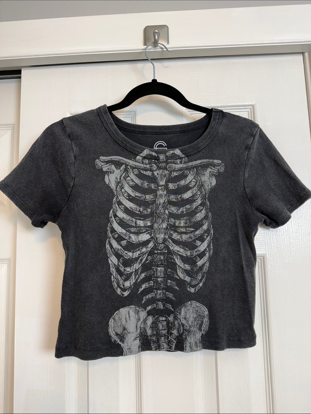 Womens Black Crop Top with Skeleton Print
